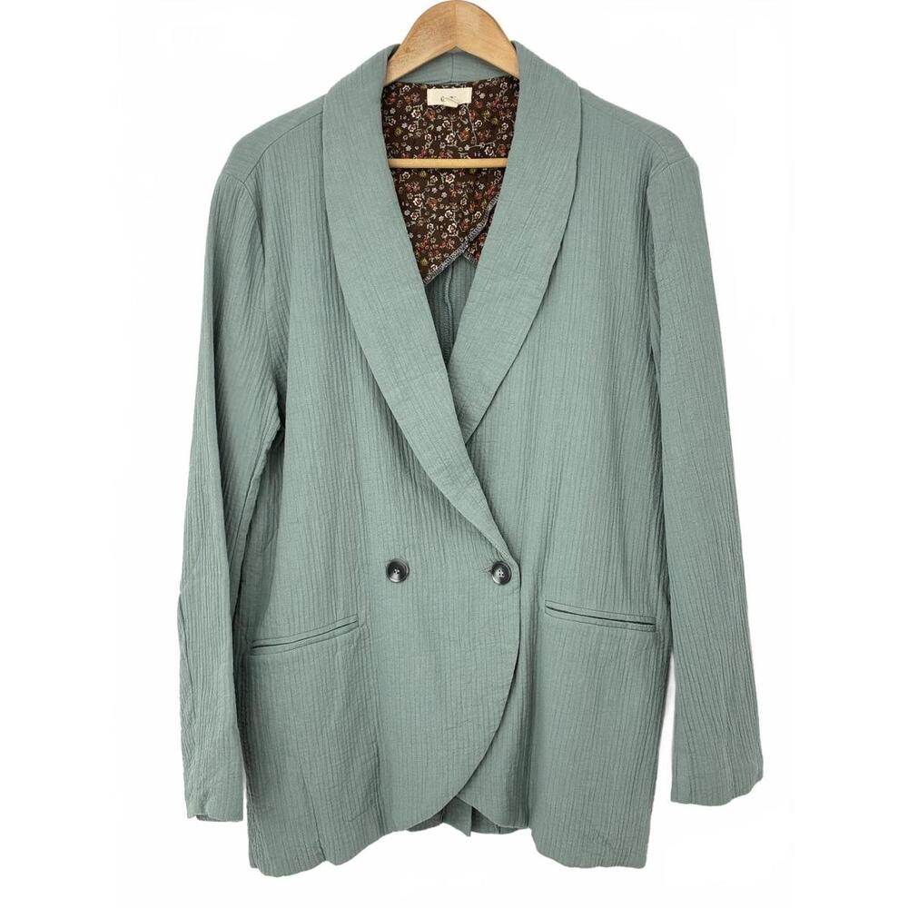 Ott Light Mint Green Ribbed Double Button Blazer … - image 1